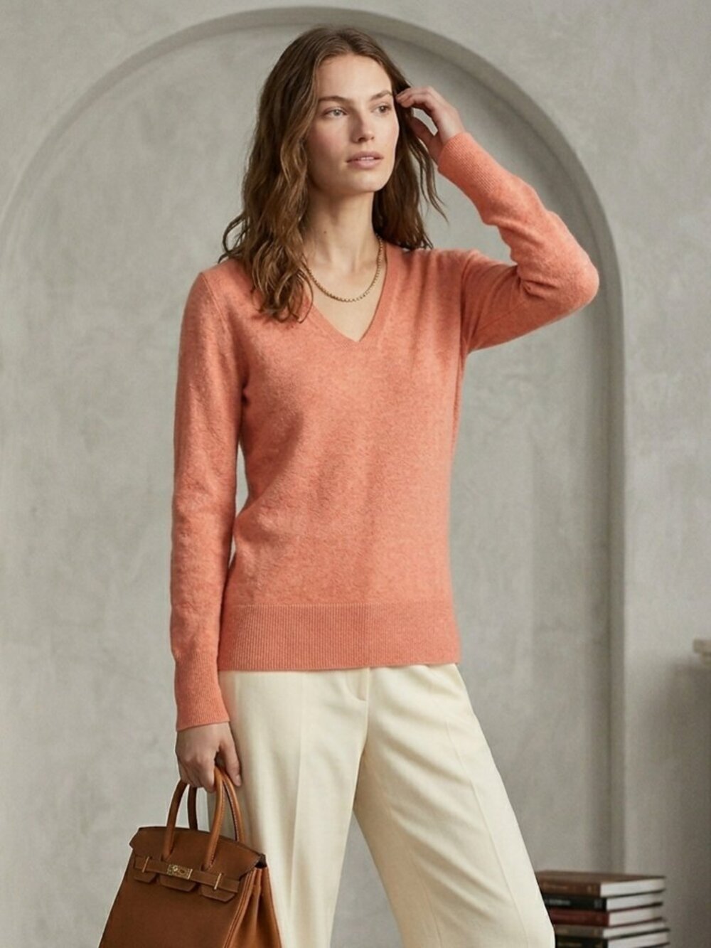 Ralph Lauren Coral V Neck Sweater 100% Cotton NWOT Lightweight Preppy Pullover - Picture 3 of 13